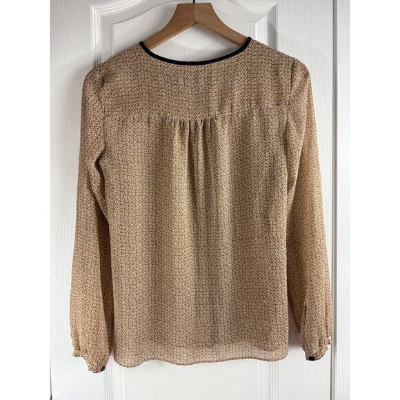 Ann Taylor LOFT Women's Long Sleeve Button Front Blouse Tan Black Print Size XS - Picture 4 of 11
